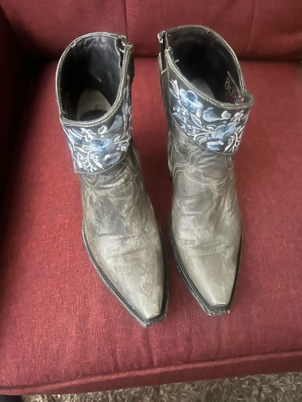 Old Gringo Ankle Boots with Blue Floral Cuff Embroidery